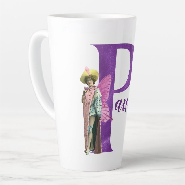 Taza De Café Latte Letra púrpura shimmer ilustrada P (Ángulo izquierdo)