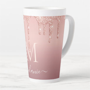 Taza De Café Latte Letra Rosa Gold Purpurina Latte Mug Nombre persona