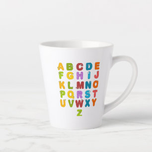 Taza De Café Latte Letras Bonitas Aprendizaje Divertido Alfabeto Colo