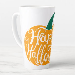 Taza De Café Latte Letras de Feliz Halloween en calabaza tallada
