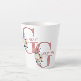 Taza De Café Latte Letras de flores de Purpurina rosado de la abuela