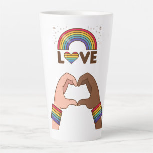 Taza De Café Latte LGTB+Orgullo. Amo el arcoiris. Corazón.