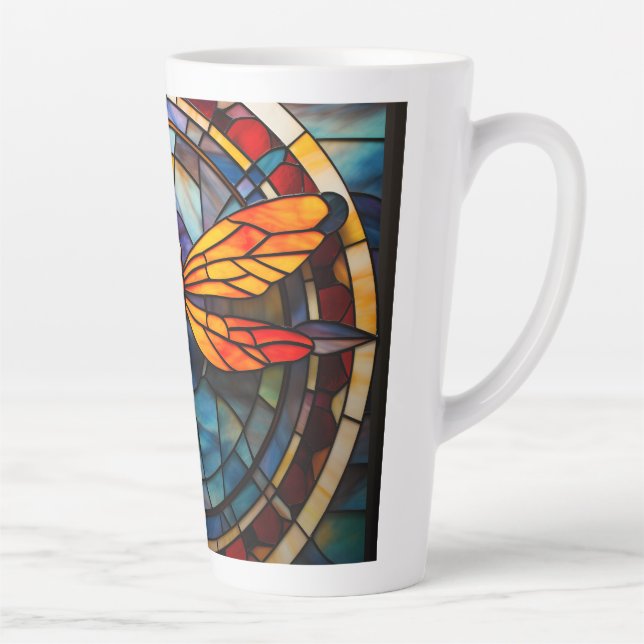 Taza De Café Latte libélula de vidrio manchado (Derecha)