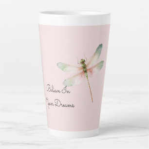 Taza De Café Latte Libélula Rosa Blanca Menta