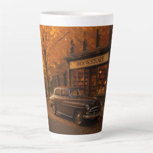 Taza De Café Latte Librería y auto Vintage Fall/Otoño