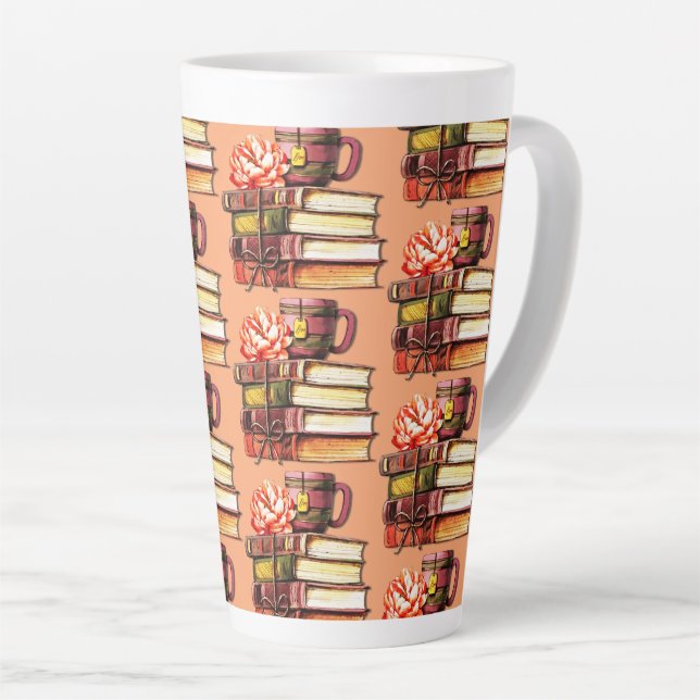 Taza De Café Latte Libros De Engranaje Y Té (Ángulo derecho)