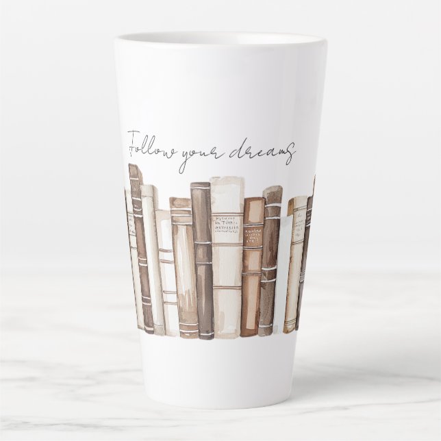 Taza De Café Latte Libros de Navidad de Sigue tus Sueños (Anverso)