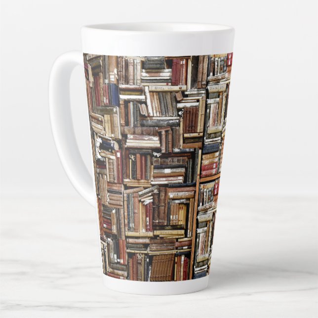 TAZA DE CAFÉ LATTE LIBROS EN BIBLIOTECA (Ángulo izquierdo)