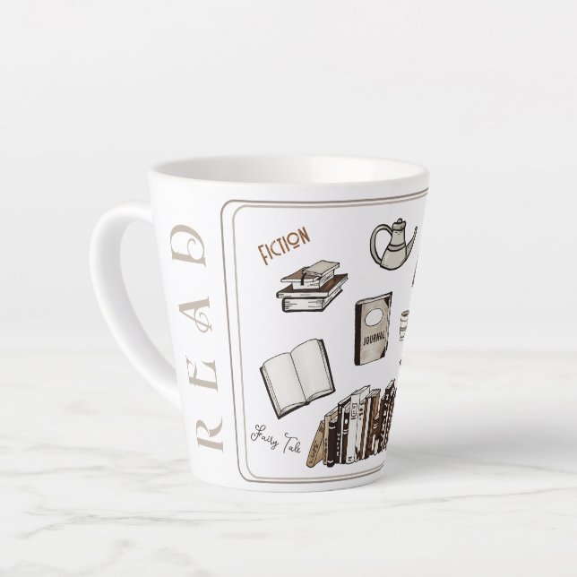 Taza De Café Latte Libros Leyendo Relajación Educativa (Ángulo izquierdo)
