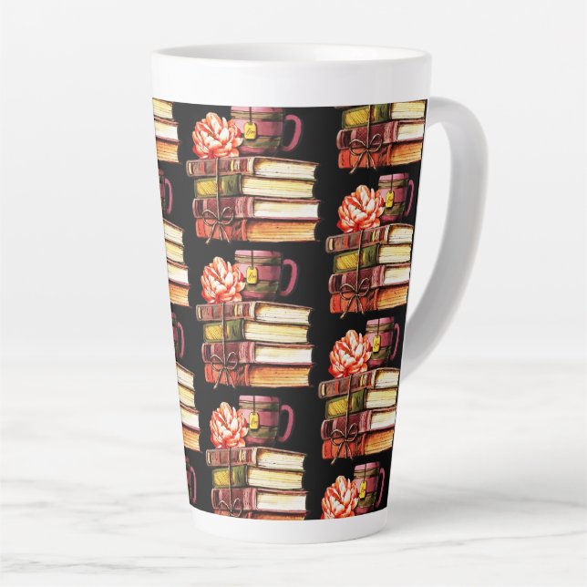 Taza De Café Latte Libros Negros Y Té (Ángulo derecho)