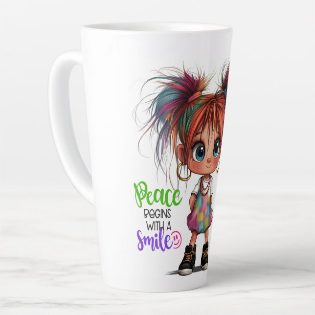 Taza De Café Latte Lil Quirky Chica Smile Latte Mug (Ángulo izquierdo)