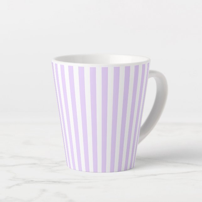 Taza De Café Latte Lilac purple and white candy stripes (Ángulo derecho)
