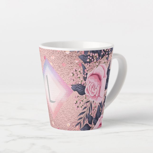 Taza De Café Latte Lilibet Monograma Rosegold Floral fit para Princes (Ángulo derecho)