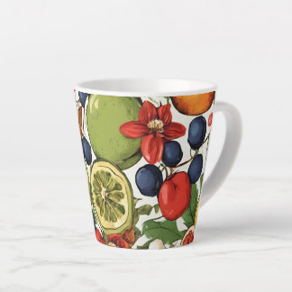 Taza De Café Latte Limas, limones y flores mediterráneos. Pintado