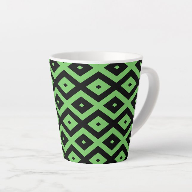Taza De Café Latte Lime green and black diamond pattern (Ángulo derecho)
