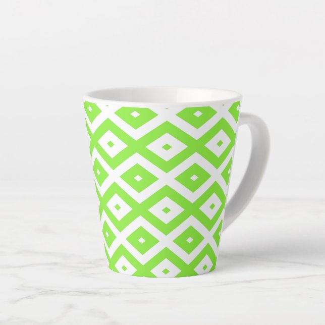 Taza De Café Latte Lime green and white diamond pattern (Ángulo derecho)