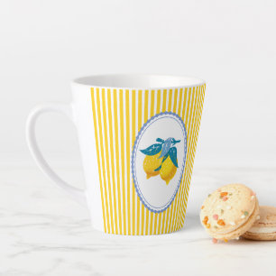 Taza De Café Latte Limones Amarillos Amalfi Estilo Mediterráneo