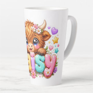 Taza De Café Latte Linda Vaca Highland Dainty Nombre Rosa Pastel Fl