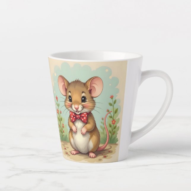 Taza De Café Latte Lindo adorable ratoncito con corbata (Derecha)