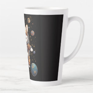 Taza De Café Latte Lindo astronauta Corgi flotando en el espacio