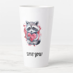 Taza De Café Latte lindo color de agua raccoon con corazón
