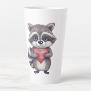 Taza De Café Latte lindo color de agua raccoon con corazón