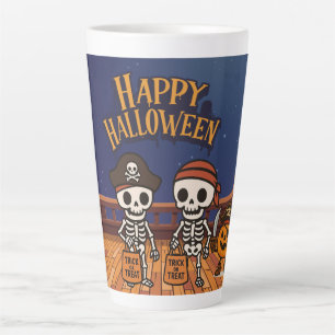 Taza De Café Latte lindo, esqueletos y calabaza Halloween