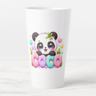 Taza De Café Latte Lindo Kawaii Coco Panda Nombre Pastel Rosa Brillan