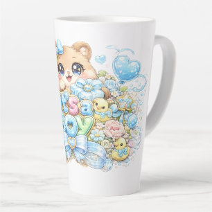 Taza De Café Latte Lindo Kawaii Es un Oso de Peluche Azul Pastel Niño