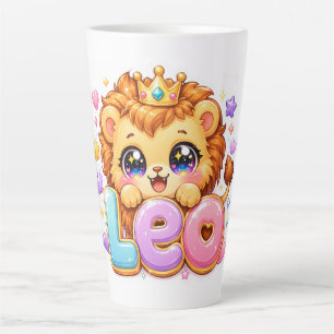 Taza De Café Latte Lindo Kawaii Leo León Nombre Pastel Corona Rosa Br