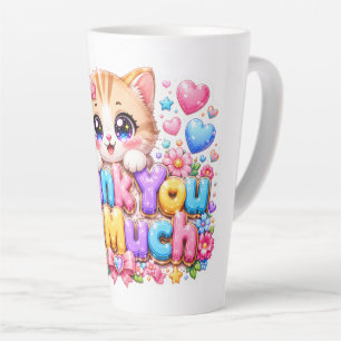 Taza De Café Latte Lindo Kawaii Muchas Gracias Gato Nombre Rosa Paste