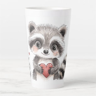 Taza De Café Latte lindo mapache con corazón para el día de San Valen
