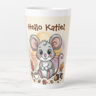 Taza De Café Latte Lindo Ratón de Otoño con Bellotas y Café