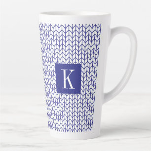 Taza De Café Latte LÍNEA AZUL KNIT Tall Latte Mug + Inicial II