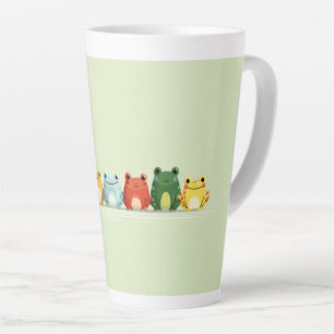Taza De Café Latte Línea de ranas lindas: arte de animal kawaii color