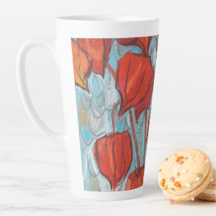 Taza De Café Latte Linternas chinas, Physalis Pintado floral de otoño