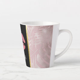 Taza De Café Latte Litros Purpurinas rosados y hojas tropicales de or
