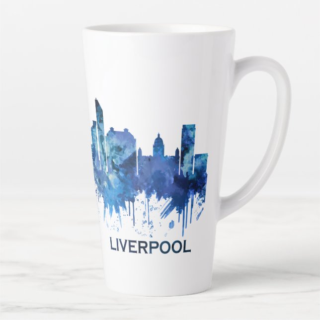 Taza De Café Latte Liverpool England Skyline Blue (Derecha)
