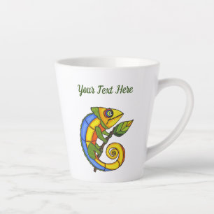 Taza De Café Latte Lizard sonriente colorido sostiene la hoja de hoci
