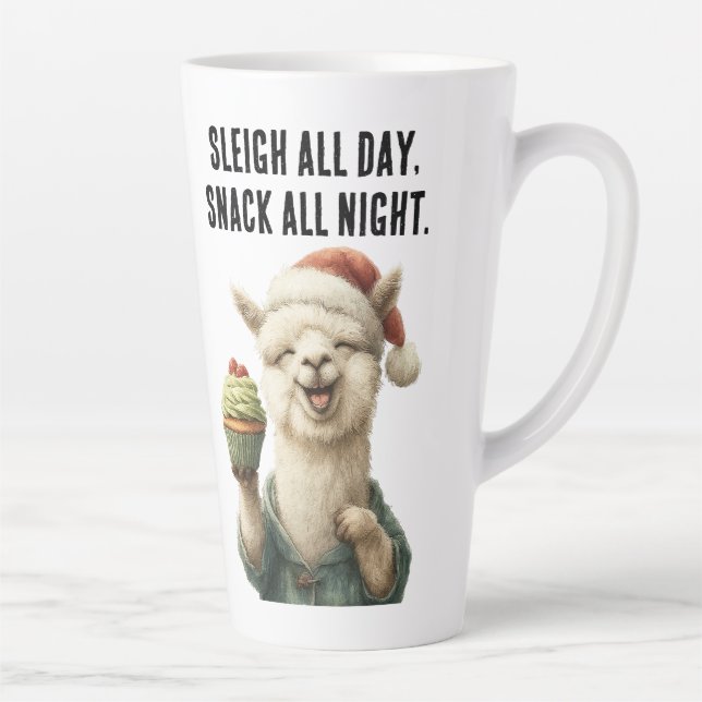 Taza De Café Latte Llama a Navidades divertidos - Sleigh y Snack (Derecha)