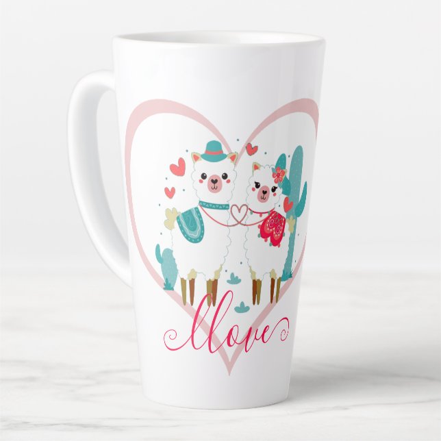 Taza De Café Latte Llama en amor  (Ángulo izquierdo)