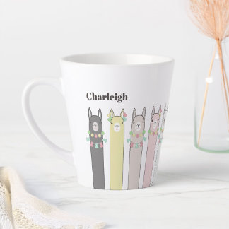 Taza De Café Latte Llamas coloreadas personalizadas Cute Retro