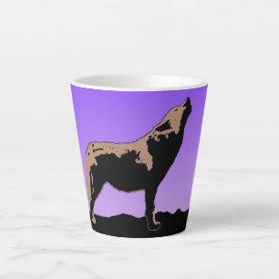 Taza De Café Latte Lobo al atardecer - Arte de vida salvaje original