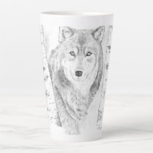 Taza De Café Latte Lobo entre árboles birch latte Mug