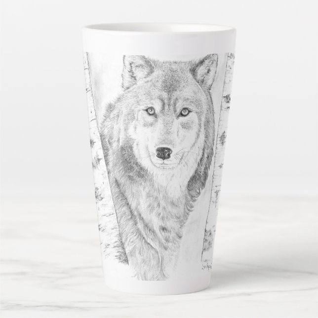 Taza De Café Latte Lobo entre árboles birch latte Mug (Anverso)
