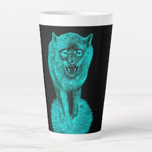 Taza De Café Latte Lobo negro enojado en la noche