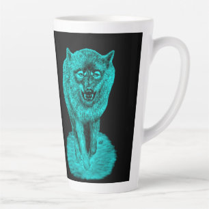 Taza De Café Latte Lobo negro enojado en la noche