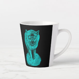 Taza De Café Latte Lobo negro enojado en la noche