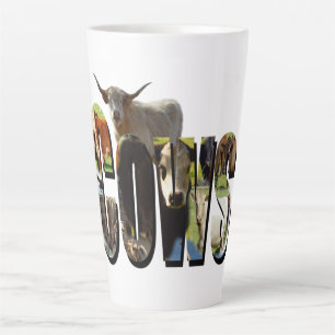 Taza De Café Latte Logo De La Imagen De Nombre De Vacas Con Vacas,