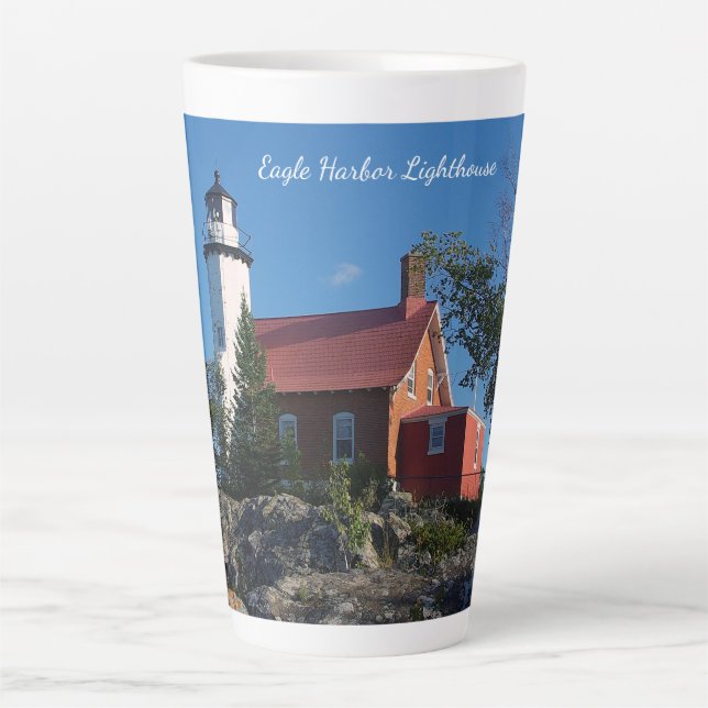 Taza De Café Latte Logote latente del faro de Eagle Harbour (Anverso)